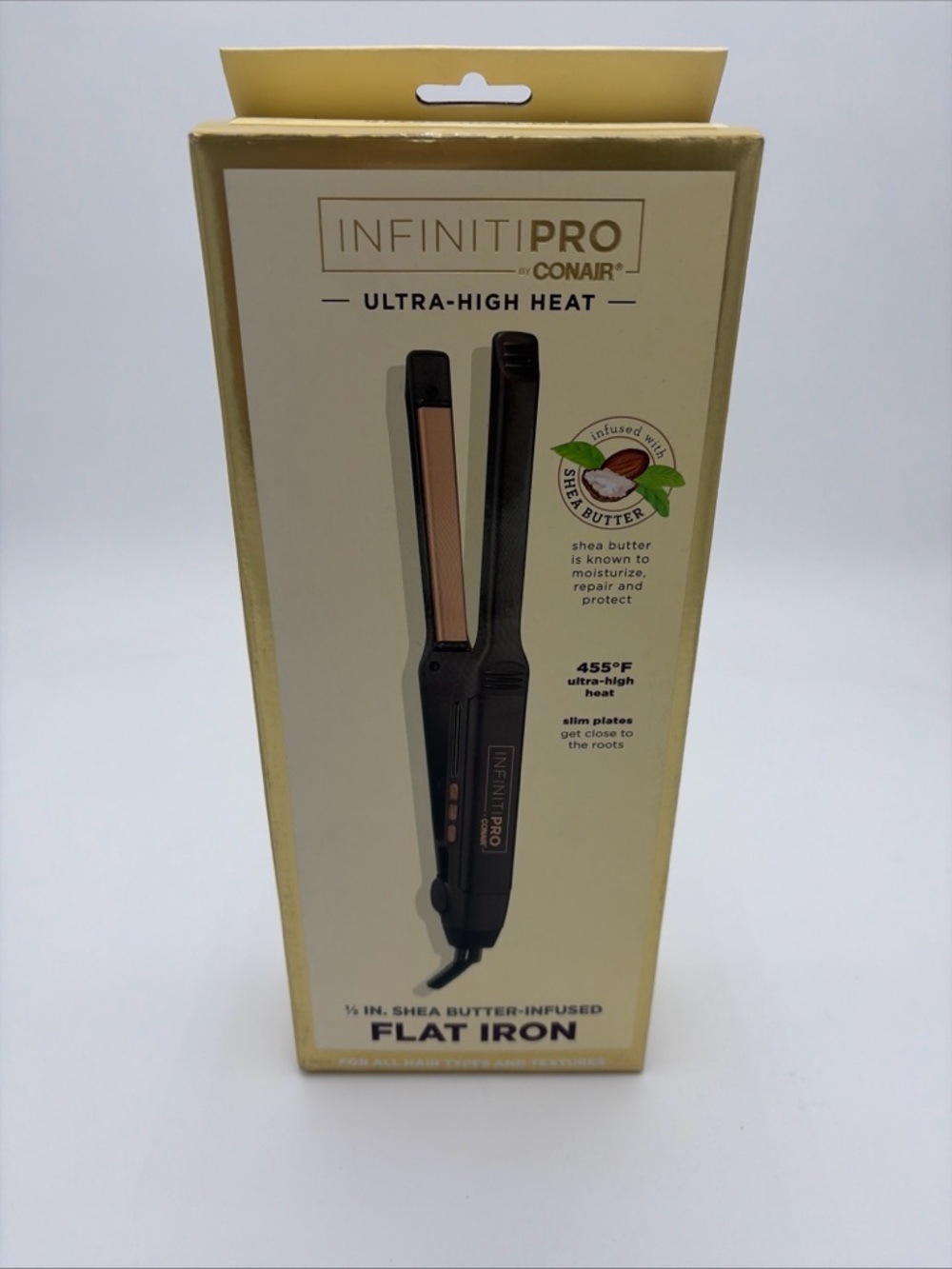 1/2" Shea Butter-Infused Flat Iron - Black/Gold